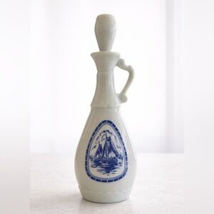 Vintage 1960s Milk Glass Decanter w/Stopper Nautical Decor. Federal Law. G23